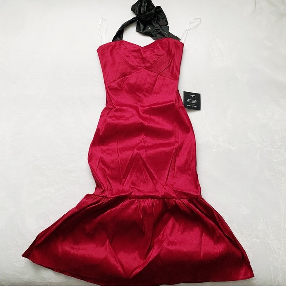 NWT Red Halter Trumpet Midi Dress - Picture 4 of 10